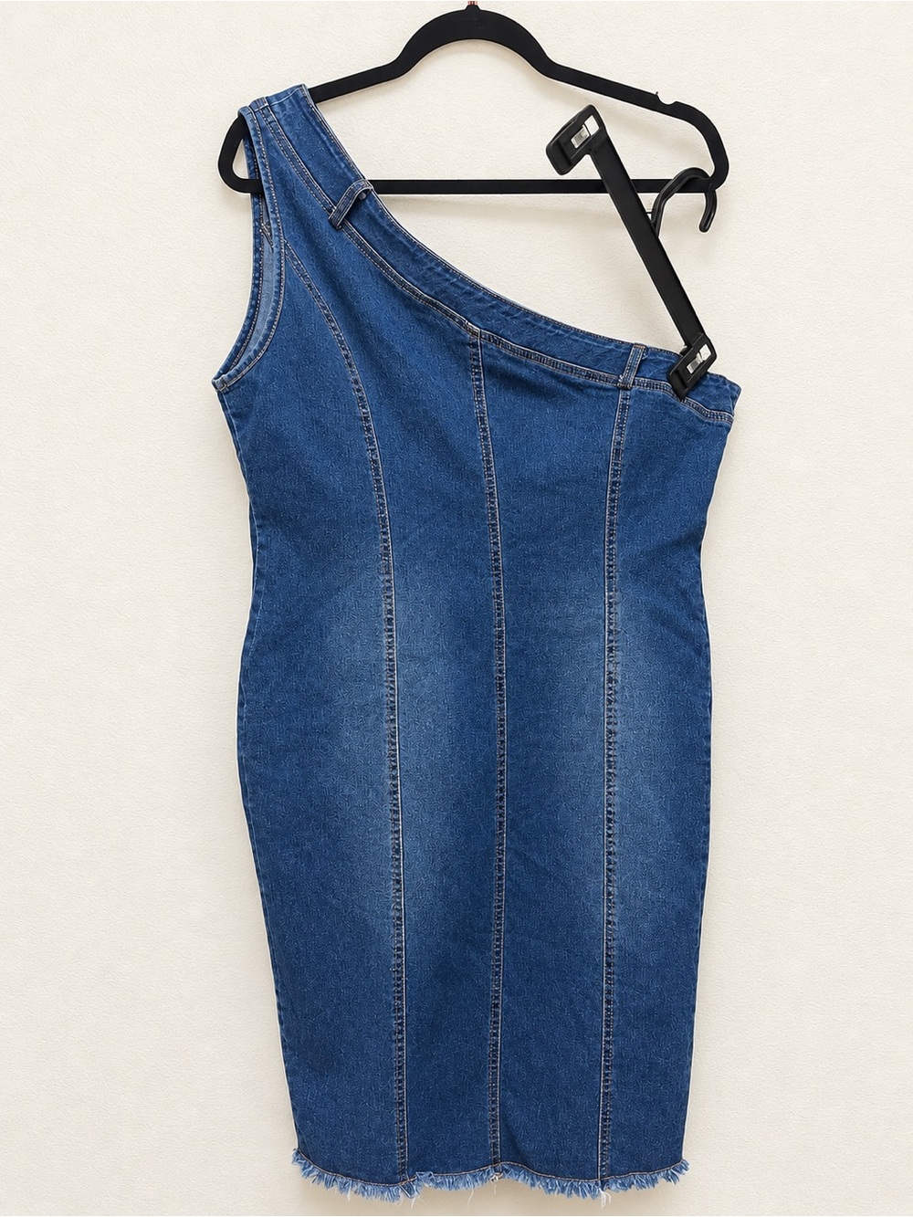 One-Shoulder Denim Sheath Dress - Blue